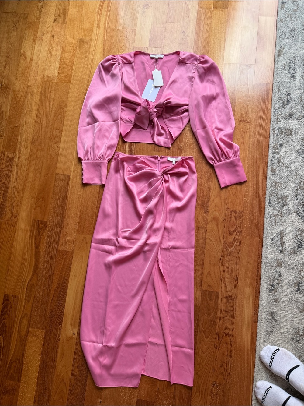 Wayf Bubblegum Pink Satin Two-Piece Set - Picture 1 of 4
